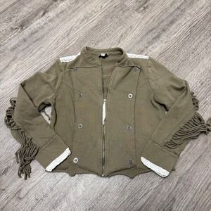 D-Signed Disney Girls Olive Green Fringe Military Jacket Lace Trim Size L 14/16